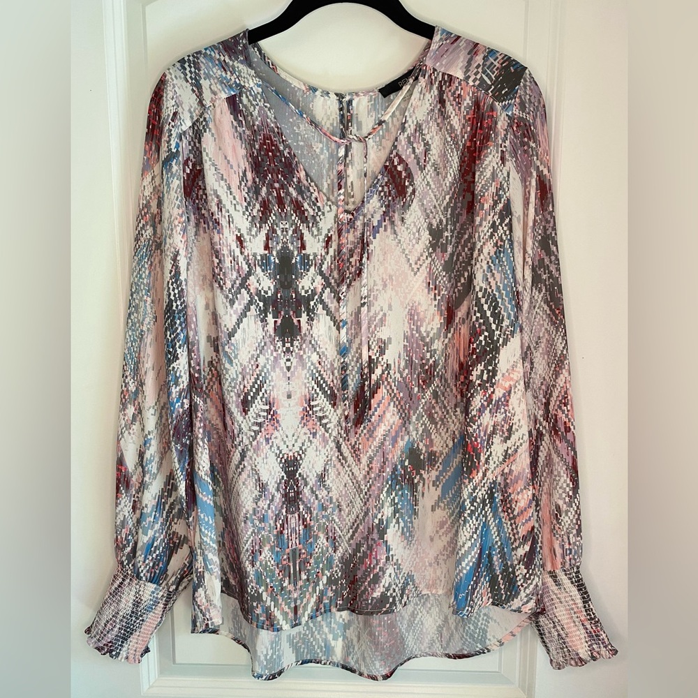Renuar Long Sleeve Tie Neck Print Blouse Size M